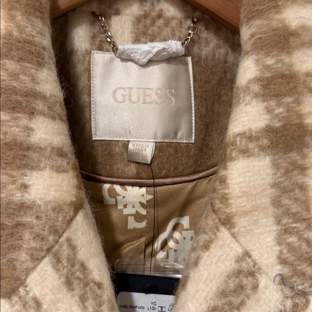 Guess Beige Cream Wool Plaid Double-Breasted Coat Sz XS - Picture 3 of 11